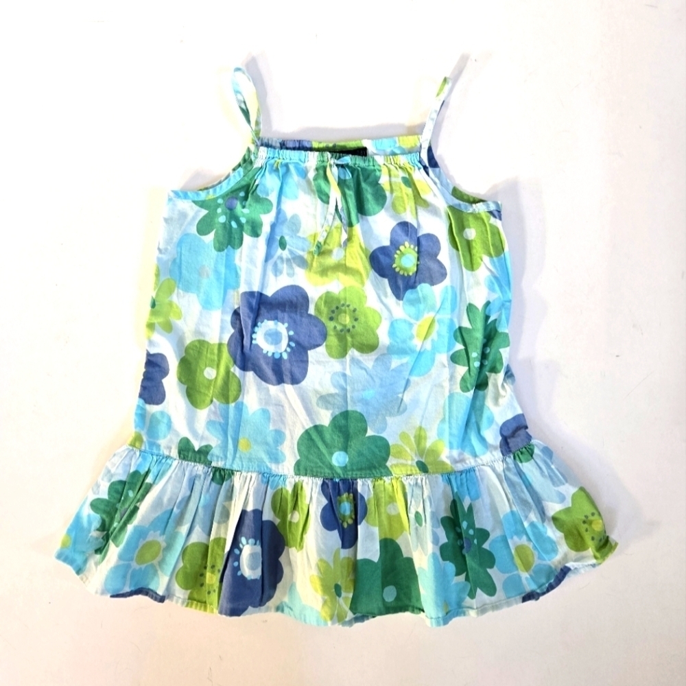 Mini Boden blue and green floral tunic top sz 7-8Y